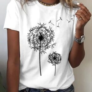 Women's Casual Dandelion Print Knit T-Shirt